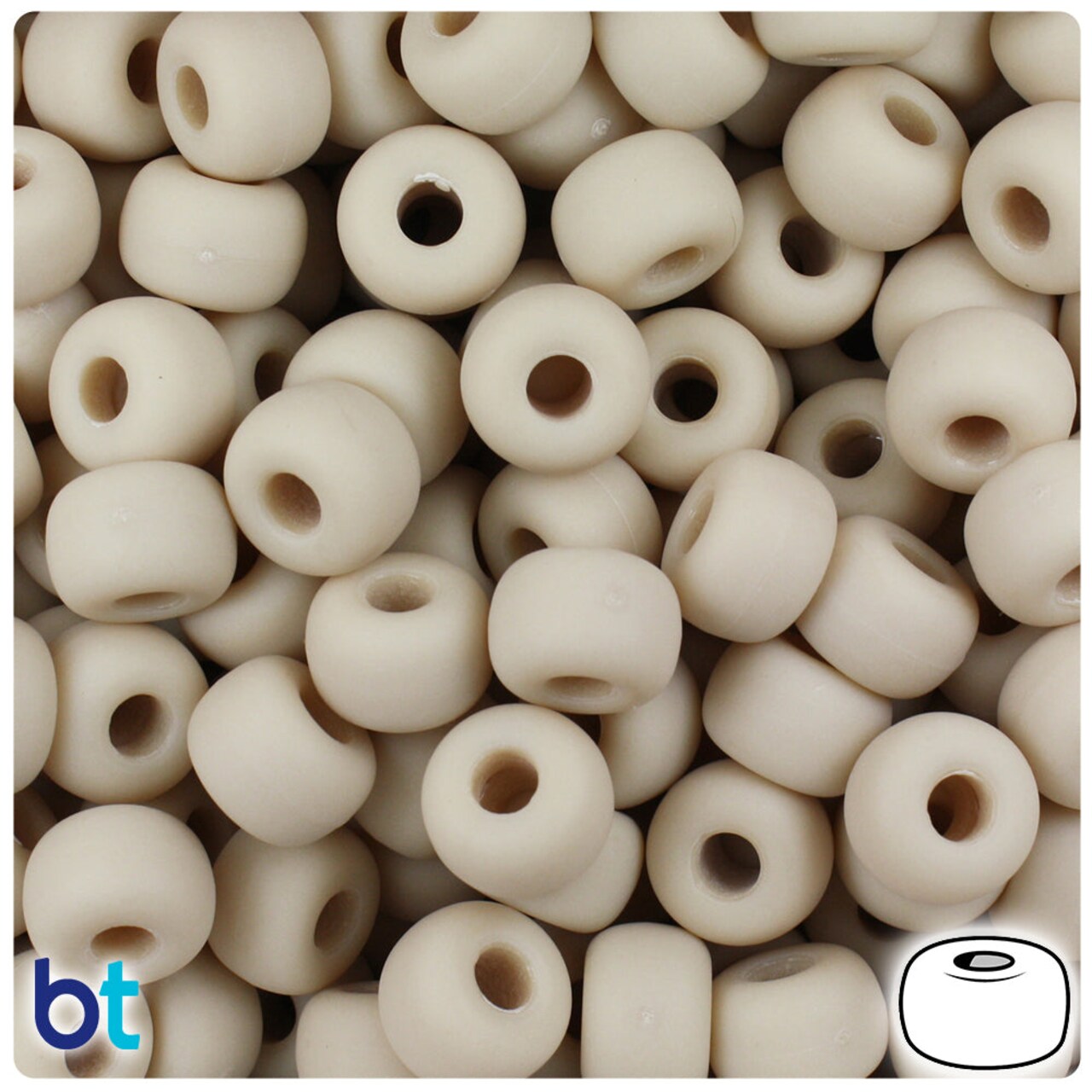 BeadTin Dark Ivory Matte 11mm Large Barrel Plastic Pony Beads (250pcs)